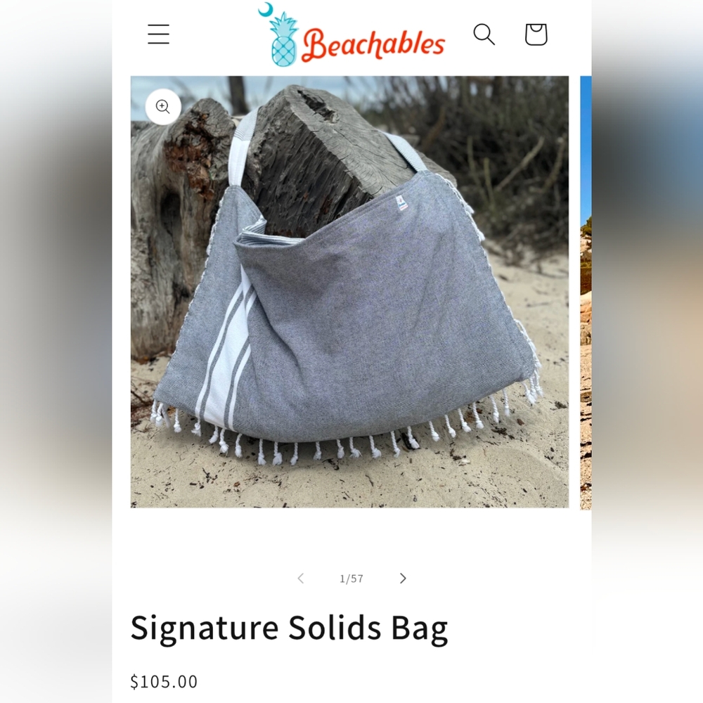 Beachables Embroidered Mountain Range Gray Signature Solids Bag